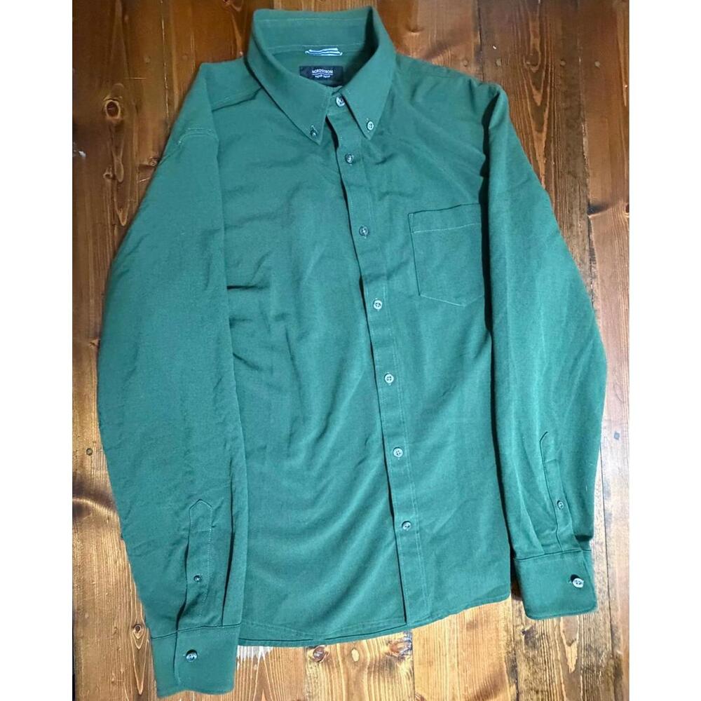 Nordstrom Men’s Shop Large Green Trim Fit Dress Shirt Non Iron